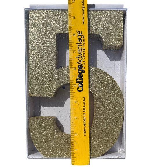 Block Number 5 Sparkling Gold. Tabletop or Hanging. Great for Photos Decoration - Picture 2 of 6